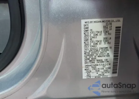 2006 Nissan Titan Se from USA, damaged, VIN 1N6AA07A86N556324